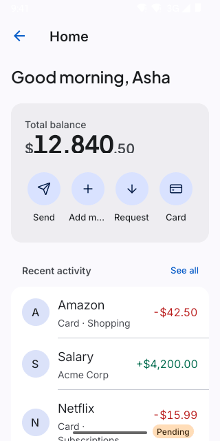 Dashboard on Pixel (Android emulator)