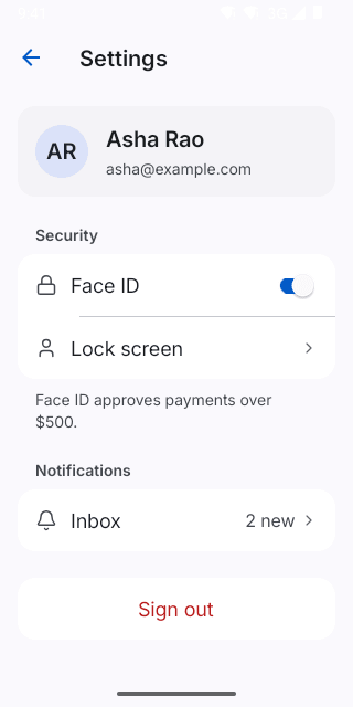 Settings on Pixel (Android emulator)