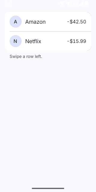 Swipeable Row on Pixel (Android emulator)