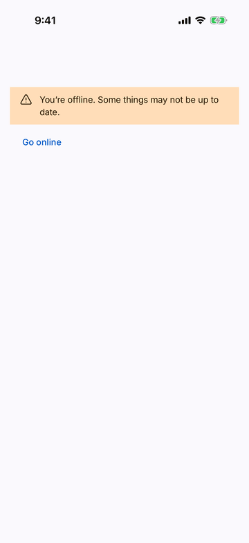 Offline Banner on iPhone (iOS simulator)