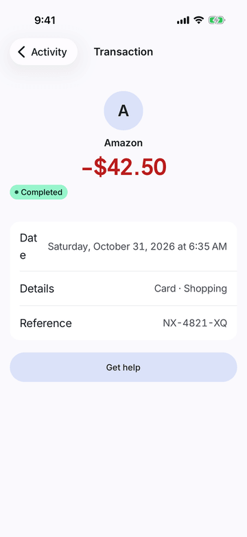 Transaction detail on iPhone (iOS simulator)