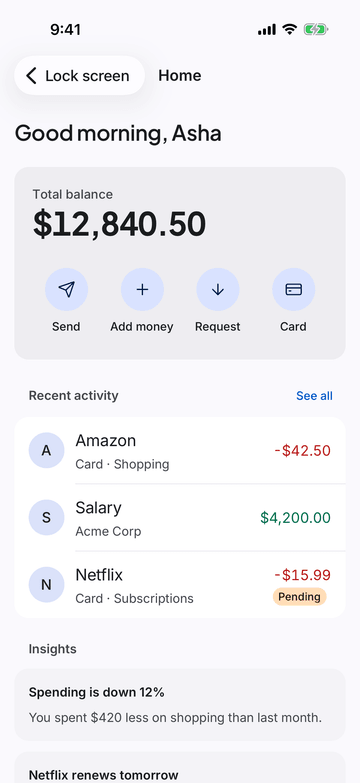 Dashboard on iPhone (iOS simulator)