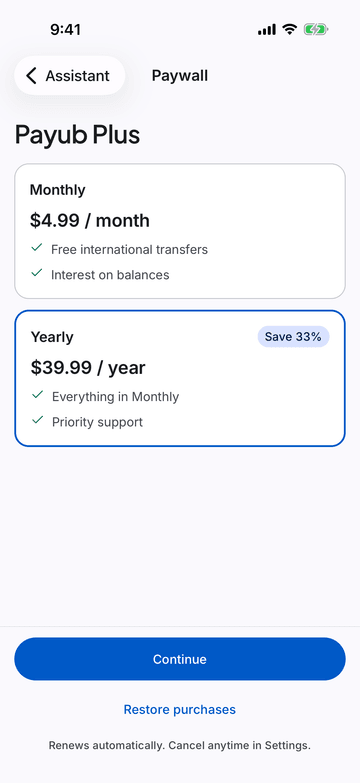 Paywall on iPhone (iOS simulator)