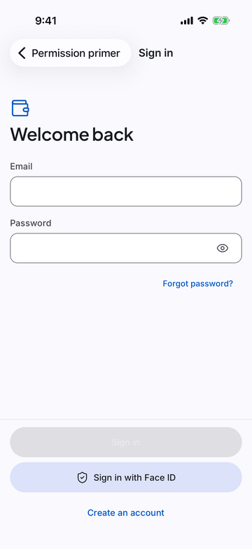 Sign in on iPhone (iOS simulator)