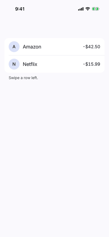 Swipeable Row on iPhone (iOS simulator)